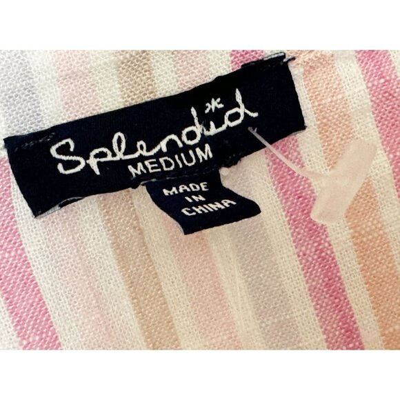 SPLENDID Wailea Hibiscus Pastel Stripe Linen Blend Full Button Dress Sz M NEW NW - Picture 7 of 8